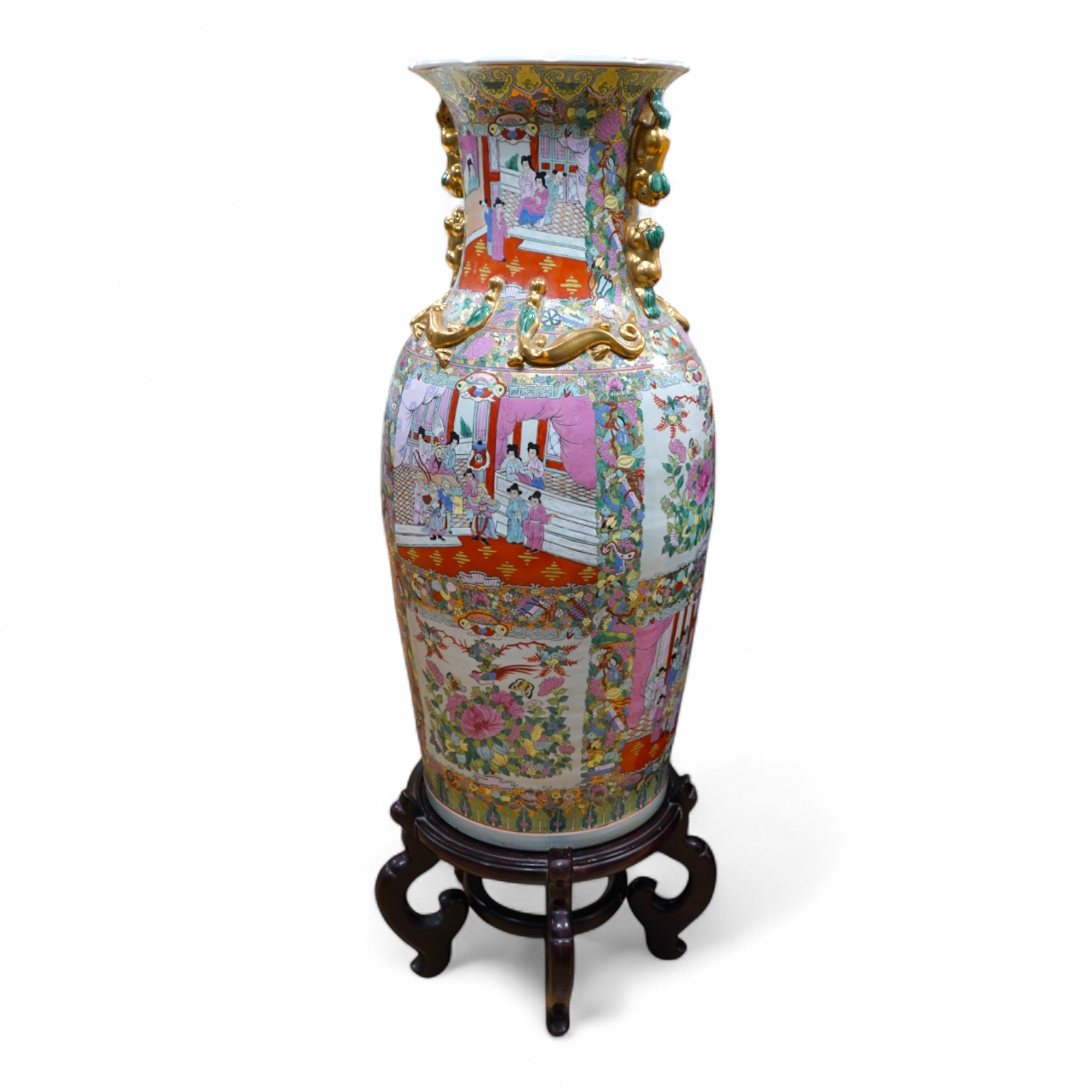 A large Chinese famille rose vase on stand, 118cm high including stand.